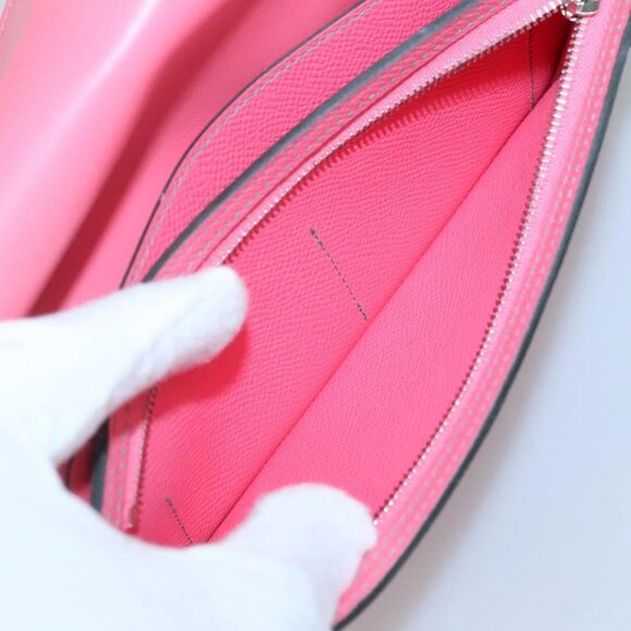 HERMES Camille Long Wallet Leather Pink Silver Auth 142388M - Picture 10 of 16